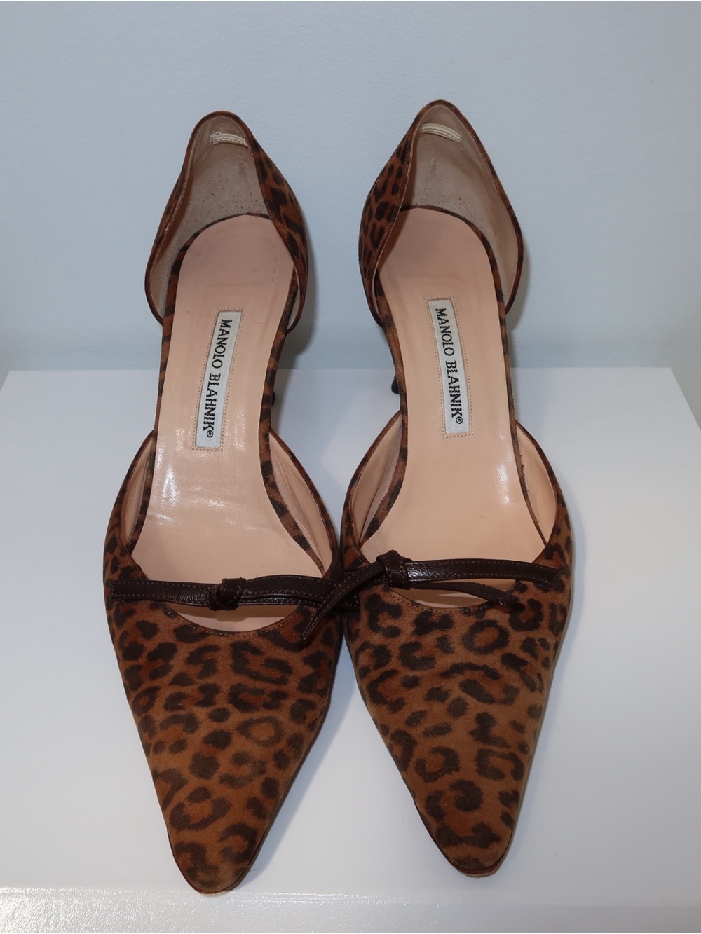 Manolo Blahnik Brown Leopard Print Pointed D'Orsay Flats